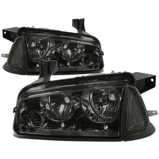 FAROS 06-10 DODGE CHARGER 4-DOOR - 4PC - SMOKE HOUSING / CLEAR CORNER - 9006 LOW BEAM / 9005 HIGH BEAM