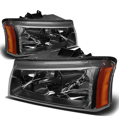 FAROS 03-04 CHEVY SILVERADO 2500 / 03-06 CHEVY AVALANCHE 1500 , 2500 / 03-06 CHEVY SILVERADO 1500 , 1500HD , 2500HD , 3500 2/4-DOOR - FITS MODELS WITHOUT FACTORY CLADDING ONLY - 2PC - BLACK HOUSING / AMBER CORNER - 9006 LOW BEAM / 9005 HIGH BEAM