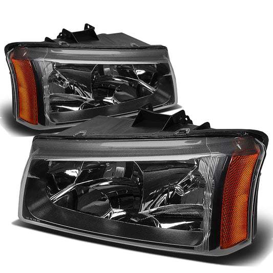 FAROS 03-04 CHEVY SILVERADO 2500 / 03-06 CHEVY AVALANCHE 1500 , 2500 / 03-06 CHEVY SILVERADO 1500 , 1500HD , 2500HD , 3500 2/4-DOOR - FITS MODELS WITHOUT FACTORY CLADDING ONLY - 2PC - BLACK HOUSING / AMBER CORNER - 9006 LOW BEAM / 9005 HIGH BEAM