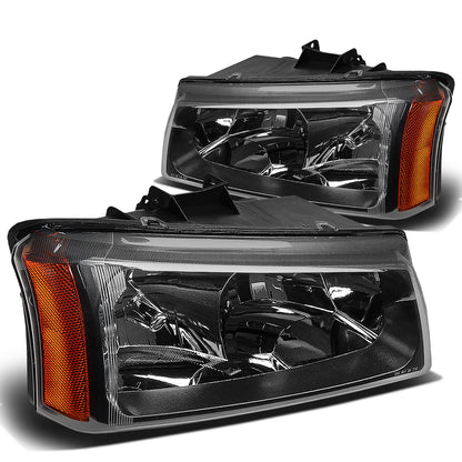 FAROS 03-04 CHEVY SILVERADO 2500 / 03-06 CHEVY AVALANCHE 1500 , 2500 / 03-06 CHEVY SILVERADO 1500 , 1500HD , 2500HD , 3500 2/4-DOOR - FITS MODELS WITHOUT FACTORY CLADDING ONLY - 2PC - BLACK HOUSING / AMBER CORNER - 9006 LOW BEAM / 9005 HIGH BEAM