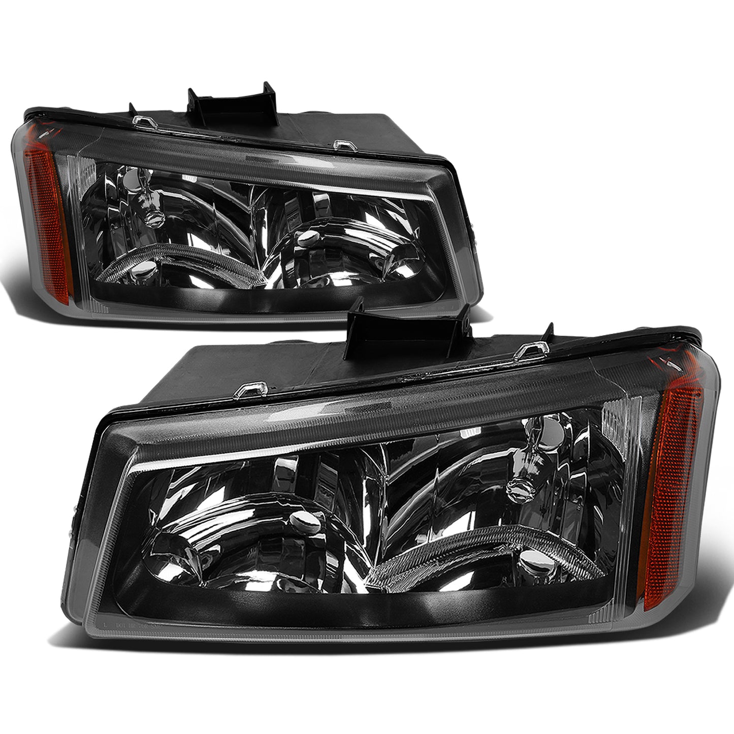 FAROS 03-04 CHEVY SILVERADO 2500 / 03-06 CHEVY AVALANCHE 1500 , 2500 / 03-06 CHEVY SILVERADO 1500 , 1500HD , 2500HD , 3500 2/4-DOOR - FITS MODELS WITHOUT FACTORY CLADDING ONLY - 2PC - BLACK HOUSING / AMBER CORNER - 9006 LOW BEAM / 9005 HIGH BEAM