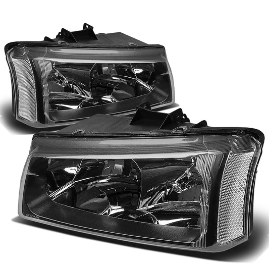 FAROS 03-04 CHEVY SILVERADO 2500 / 03-06 CHEVY AVALANCHE 1500 , 2500 / 03-06 CHEVY SILVERADO 1500 , 1500HD , 2500HD , 3500 2/4-DOOR - FITS MODELS WITHOUT FACTORY CLADDING ONLY - 2PC - BLACK HOUSING / CLEAR CORNER - 9006 LOW BEAM / 9005 HIGH BEAM