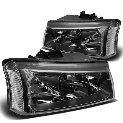 FAROS 03-04 CHEVY SILVERADO 2500 / 03-06 CHEVY AVALANCHE 1500 , 2500 / 03-06 CHEVY SILVERADO 1500 , 1500HD , 2500HD , 3500 2/4-DOOR - FITS MODELS WITHOUT FACTORY CLADDING ONLY - 2PC - BLACK HOUSING / CLEAR CORNER - 9006 LOW BEAM / 9005 HIGH BEAM