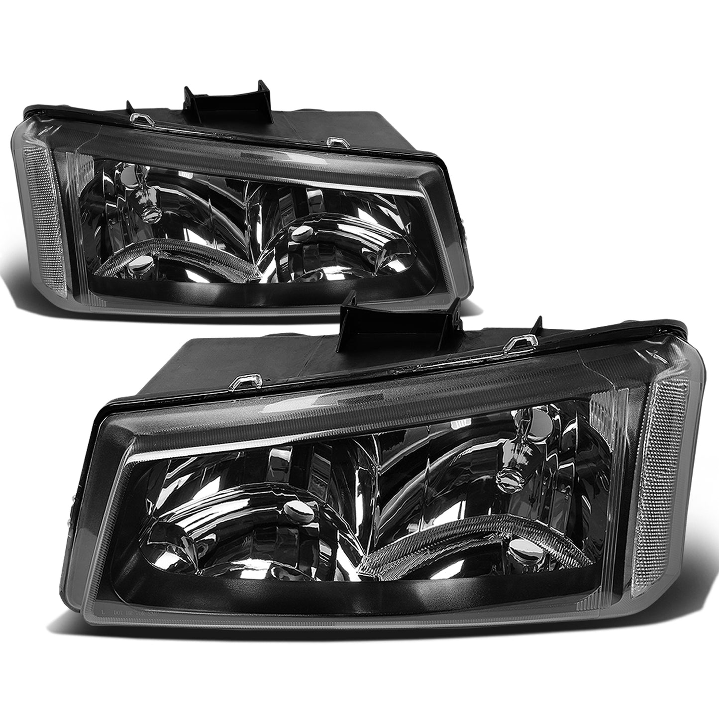 FAROS 03-04 CHEVY SILVERADO 2500 / 03-06 CHEVY AVALANCHE 1500 , 2500 / 03-06 CHEVY SILVERADO 1500 , 1500HD , 2500HD , 3500 2/4-DOOR - FITS MODELS WITHOUT FACTORY CLADDING ONLY - 2PC - BLACK HOUSING / CLEAR CORNER - 9006 LOW BEAM / 9005 HIGH BEAM