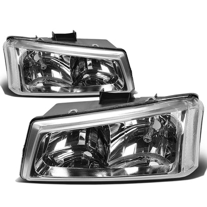 FAROS 03-04 CHEVY SILVERADO 2500 / 03-06 CHEVY AVALANCHE 1500 , 2500 / 03-06 CHEVY SILVERADO 1500 , 1500HD , 2500HD , 3500 2/4-DOOR - FITS MODELS WITHOUT FACTORY CLADDING ONLY - 2PC - CHROME HOUSING / CLEAR CORNER - 9006 LOW BEAM / 9005 HIGH BEAM