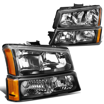 FAROS 03-04 CHEVY SILVERADO 2500 / 03-06 CHEVY AVALANCHE 1500 , 2500 / 03-06 CHEVY SILVERADO 1500 , 1500HD , 2500HD , 3500 2/4-DOOR - FITS MODELS WITHOUT FACTORY CLADDING ONLY - 4PC - BLACK HOUSING / AMBER CORNER - 9006 LOW BEAM / 9005 HIGH BEAM