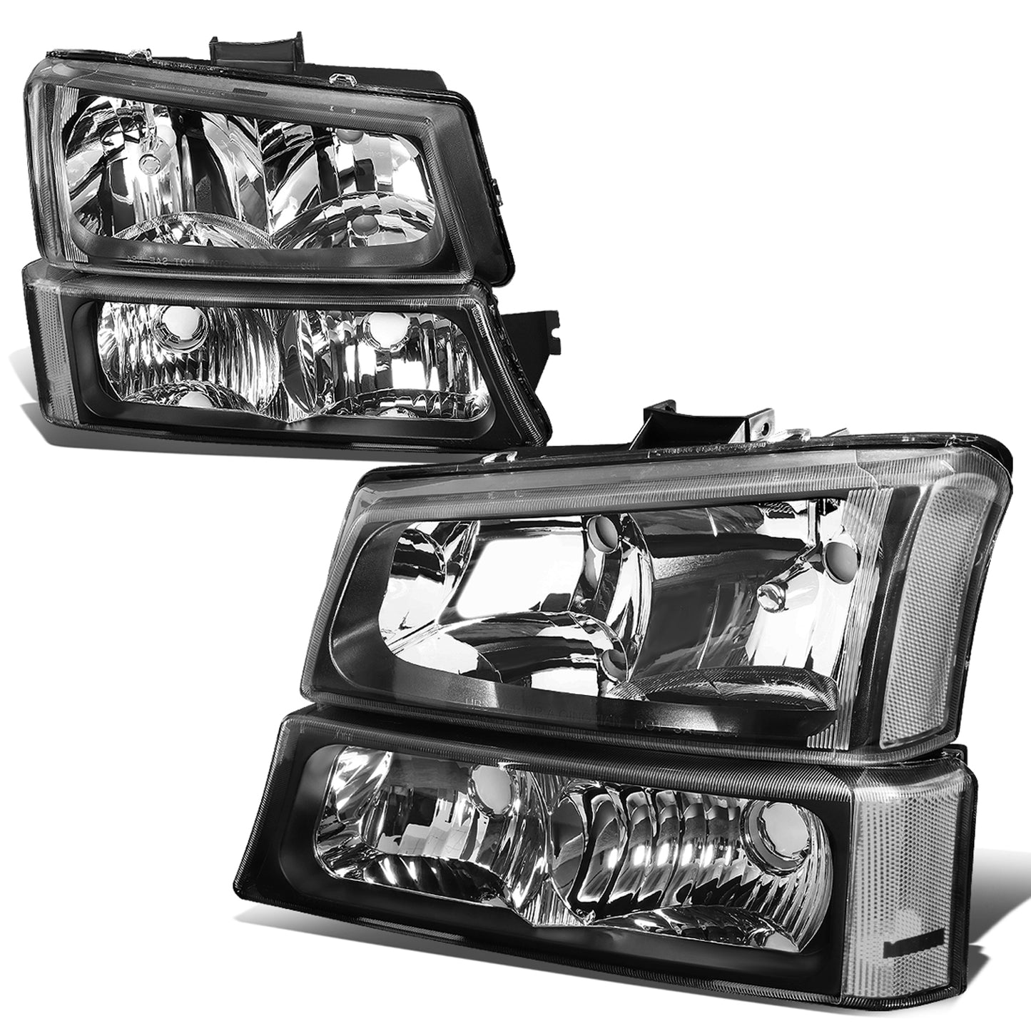 FAROS 03-04 CHEVY SILVERADO 2500 / 03-06 CHEVY AVALANCHE 1500 , 2500 / 03-06 CHEVY SILVERADO 1500 , 1500HD , 2500HD , 3500 2/4-DOOR - FITS MODELS WITHOUT FACTORY CLADDING ONLY - 4PC - BLACK HOUSING / CLEAR CORNER - 9006 LOW BEAM / 9005 HIGH BEAM