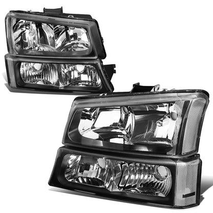 FAROS 03-04 CHEVY SILVERADO 2500 / 03-06 CHEVY AVALANCHE 1500 , 2500 / 03-06 CHEVY SILVERADO 1500 , 1500HD , 2500HD , 3500 2/4-DOOR - FITS MODELS WITHOUT FACTORY CLADDING ONLY - 4PC - BLACK HOUSING / CLEAR CORNER - 9006 LOW BEAM / 9005 HIGH BEAM