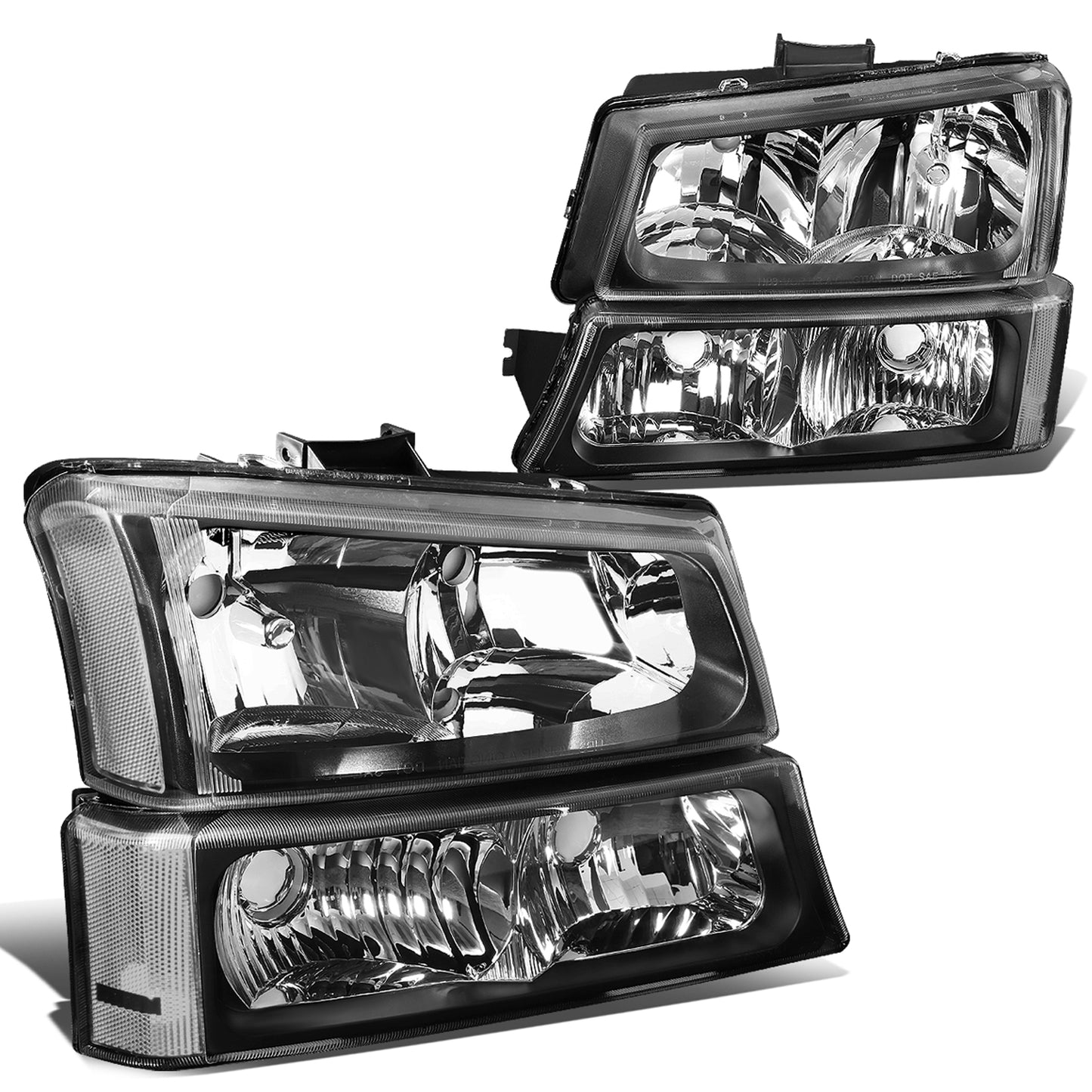 FAROS 03-04 CHEVY SILVERADO 2500 / 03-06 CHEVY AVALANCHE 1500 , 2500 / 03-06 CHEVY SILVERADO 1500 , 1500HD , 2500HD , 3500 2/4-DOOR - FITS MODELS WITHOUT FACTORY CLADDING ONLY - 4PC - BLACK HOUSING / CLEAR CORNER - 9006 LOW BEAM / 9005 HIGH BEAM