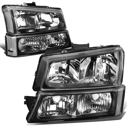 FAROS 03-04 CHEVY SILVERADO 2500 / 03-06 CHEVY AVALANCHE 1500 , 2500 / 03-06 CHEVY SILVERADO 1500 , 1500HD , 2500HD , 3500 2/4-DOOR - FITS MODELS WITHOUT FACTORY CLADDING ONLY - 4PC - BLACK HOUSING / CLEAR CORNER - 9006 LOW BEAM / 9005 HIGH BEAM