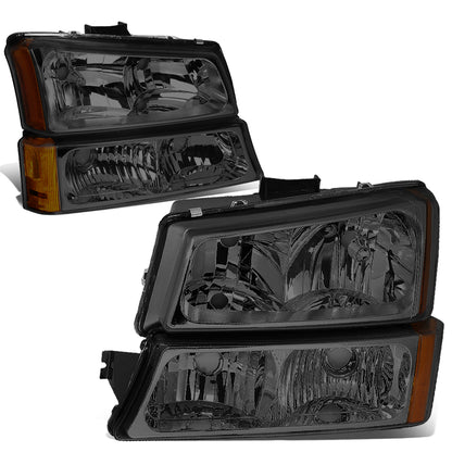 FAROS 03-04 CHEVY SILVERADO 2500 / 03-06 CHEVY AVALANCHE 1500 , 2500 / 03-06 CHEVY SILVERADO 1500 , 1500HD , 2500HD , 3500 2/4-DOOR - FITS MODELS WITHOUT FACTORY CLADDING ONLY - 4PC - SMOKE HOUSING / AMBER CORNER - 9006 LOW BEAM / 9005 HIGH BEAM
