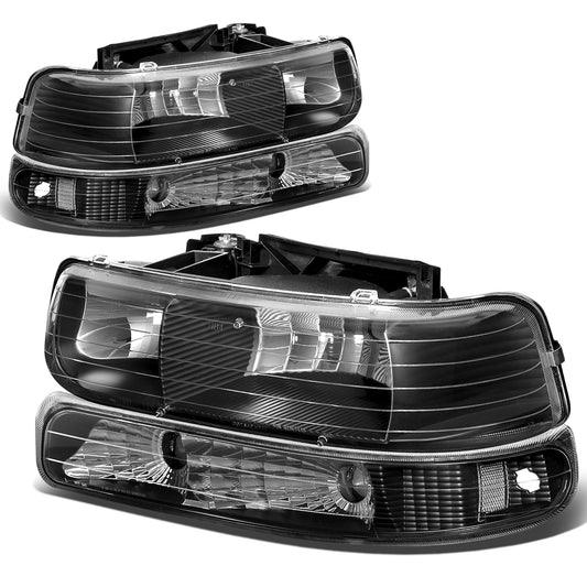 FAROS 99-02 CHEVY SILVERADO 1500 , 2500 / 00-06 CHEVY SUBURBAN 1500 , 2500 , TAHOE / 01-02 CHEVY SILVERADO 1500 HD , 2500 HD , 3500 HD 2/4-DOOR - 4PC - BLACK HOUSING / CLEAR CORNER - 9006 LOW BEAM / HIGH BEAMDLIGHTS - 99-02 CHEVY SILVERADO 1500 ,