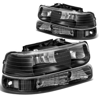 FAROS 99-02 CHEVY SILVERADO 1500 , 2500 / 00-06 CHEVY SUBURBAN 1500 , 2500 , TAHOE / 01-02 CHEVY SILVERADO 1500 HD , 2500 HD , 3500 HD 2/4-DOOR - 4PC - BLACK HOUSING / CLEAR CORNER - 9006 LOW BEAM / HIGH BEAMDLIGHTS - 99-02 CHEVY SILVERADO 1500 ,