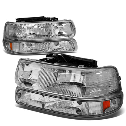 FAROS 99-02 CHEVY SILVERADO 1500 , 2500 / 00-06 CHEVY SUBURBAN 1500 , 2500 , TAHOE / 01-02 CHEVY SILVERADO 1500 HD , 2500 HD , 3500 HD 2/4-DOOR - 4PC - CHROME HOUSING / AMBER CORNER - 9006 LOW BEAM / HIGH BEAM