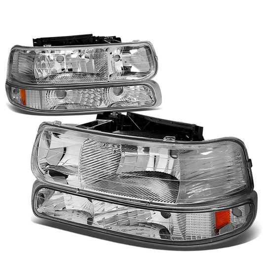 FAROS 99-02 CHEVY SILVERADO 1500 , 2500 / 00-06 CHEVY SUBURBAN 1500 , 2500 , TAHOE / 01-02 CHEVY SILVERADO 1500 HD , 2500 HD , 3500 HD 2/4-DOOR - 4PC - CHROME HOUSING / AMBER CORNER - 9006 LOW BEAM / HIGH BEAM