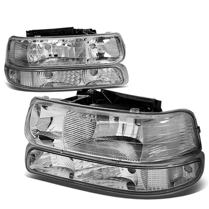 FAROS 99-02 CHEVY SILVERADO 1500 , 2500 / 00-06 CHEVY SUBURBAN 1500 , 2500 , TAHOE / 01-02 CHEVY SILVERADO 1500 HD , 2500 HD , 3500 HD 2/4-DOOR - 4PC - CHROME HOUSING / CLEAR CORNER - 9006 LOW BEAM / HIGH BEAM