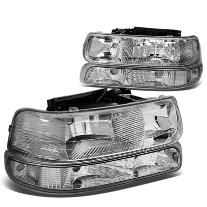 FAROS 99-02 CHEVY SILVERADO 1500 , 2500 / 00-06 CHEVY SUBURBAN 1500 , 2500 , TAHOE / 01-02 CHEVY SILVERADO 1500 HD , 2500 HD , 3500 HD 2/4-DOOR - 4PC - CHROME HOUSING / CLEAR CORNER - 9006 LOW BEAM / HIGH BEAM