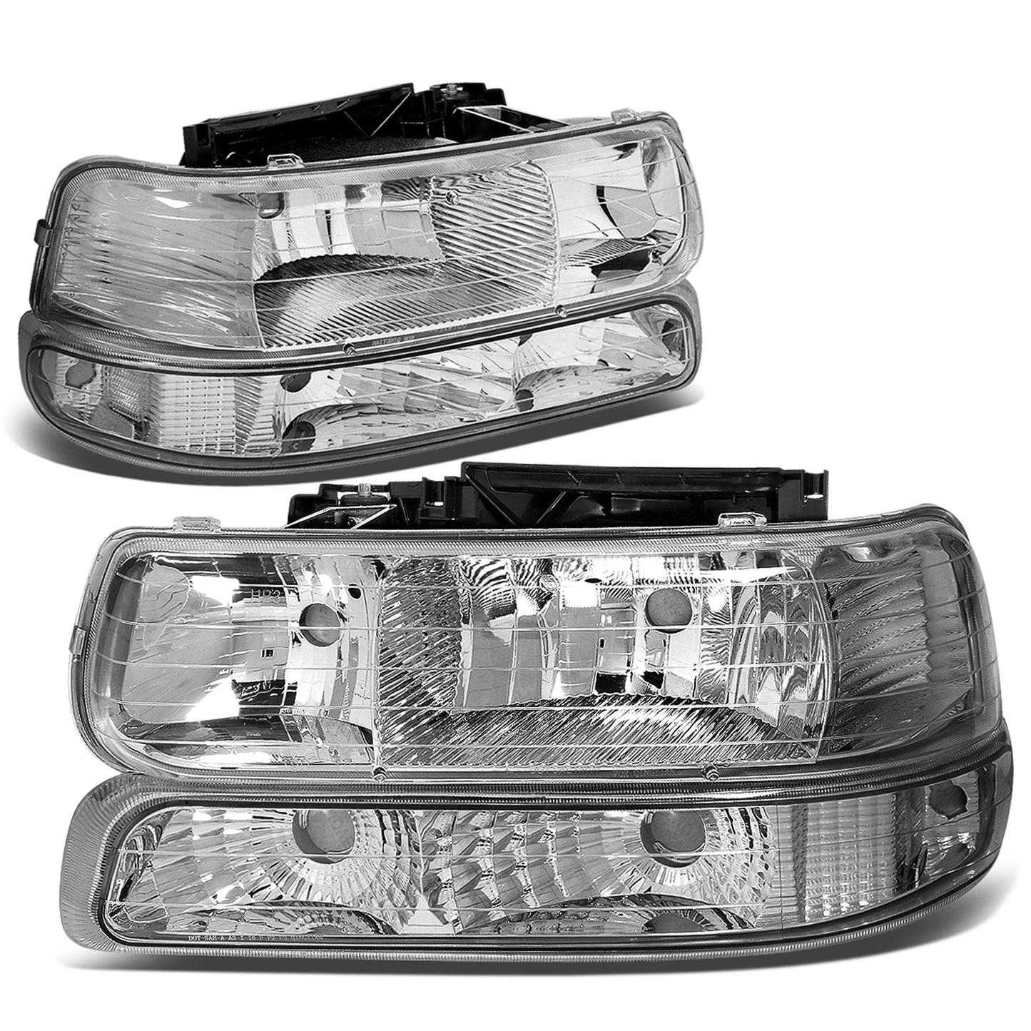FAROS 99-02 CHEVY SILVERADO 1500 , 2500 / 00-06 CHEVY SUBURBAN 1500 , 2500 , TAHOE / 01-02 CHEVY SILVERADO 1500 HD , 2500 HD , 3500 HD 2/4-DOOR - 4PC - CHROME HOUSING / CLEAR CORNER - 9006 LOW BEAM / HIGH BEAM