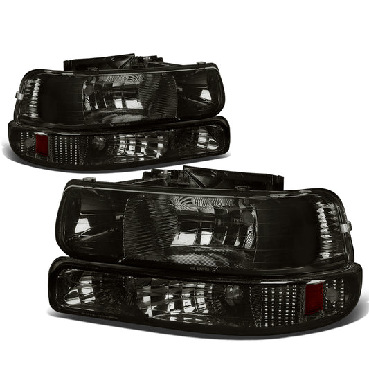 FAROS 99-02 CHEVY SILVERADO 1500HD , 2500HD , 3500HD / 00-06 CHEVY SUBURBAN 1500 , 2500 , TAHOE 2/4-DOOR - 4PC - SMOKE HOSUSING / AMBER CORNER - 9006 LOW BEAM / 9005 HIGH BEAM