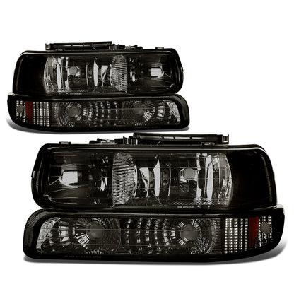 FAROS 99-02 CHEVY SILVERADO 1500HD , 2500HD , 3500HD / 00-06 CHEVY SUBURBAN 1500 , 2500 , TAHOE 2/4-DOOR - 4PC - SMOKE HOSUSING / AMBER CORNER - 9006 LOW BEAM / 9005 HIGH BEAM