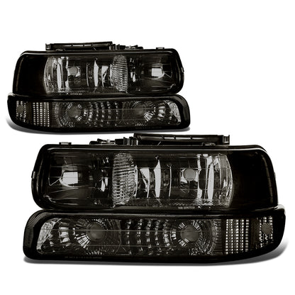 FAROS 99-02 CHEVY SILVERADO 1500HD , 2500HD , 3500HD / 00-06 CHEVY SUBURBAN 1500 , 2500 , TAHOE 2/4-DOOR - 4PC - SMOKE HOSUSING / CLEAR CORNER - 9006 LOW BEAM / 9005 HIGH BEAM