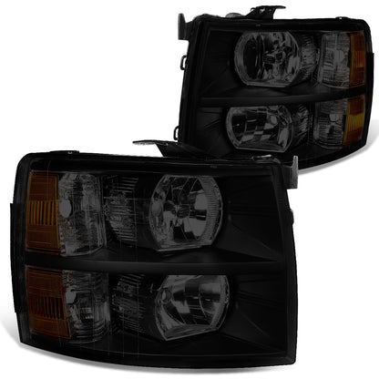 FAROS 07-13 CHEVY SILVERADO 1500 / 07-14 CHEVY SILVERADO 2500 3500 & HD MODELS - BLACK HOUSING / SMOKE LENS / AMBER CORNER - H11 LOW BEAM / 9005 HIGH BEAM