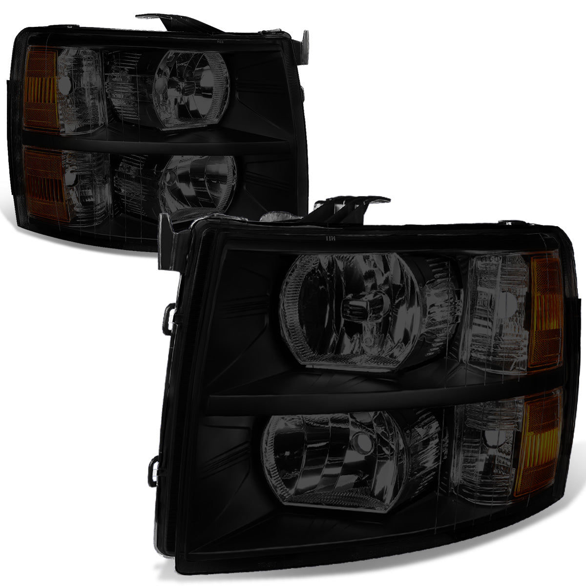 FAROS 07-13 CHEVY SILVERADO 1500 / 07-14 CHEVY SILVERADO 2500 3500 & HD MODELS - BLACK HOUSING / SMOKE LENS / AMBER CORNER - H11 LOW BEAM / 9005 HIGH BEAM