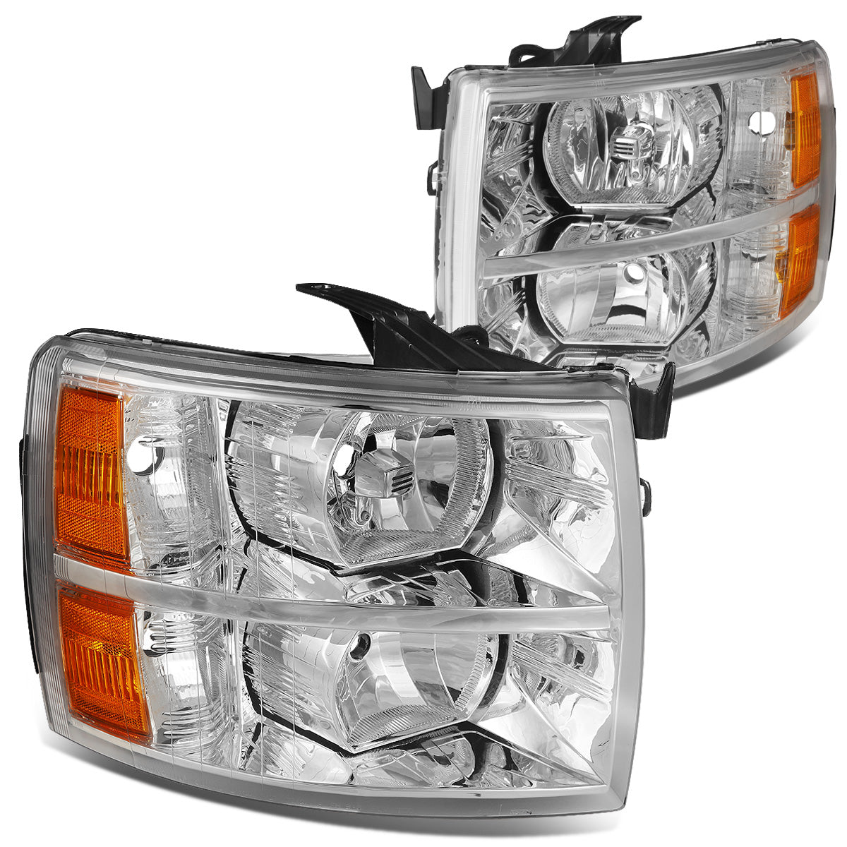FAROS 07-13 CHEVY SILVERADO 1500 / 07-14 CHEVY SILVERADO 2500 3500 & HD MODELS - CHROME HOUSING / AMBER CORNER - H11 LOW BEAM / 9005 HIGH BEAM