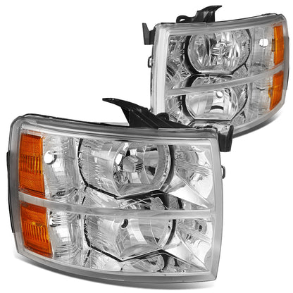 FAROS 07-13 CHEVY SILVERADO 1500 / 07-14 CHEVY SILVERADO 2500 3500 & HD MODELS - CHROME HOUSING / AMBER CORNER - H11 LOW BEAM / 9005 HIGH BEAM