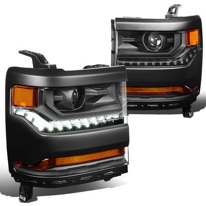 FAROS 15-18 CHEVY SILVERADO 1500 - LED DRL - PROJECTOR - BLACK HOUSING / AMBER CORNER - D5S HID BULB / 7443A SIGNAL