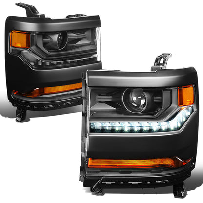 FAROS 15-18 CHEVY SILVERADO 1500 - LED DRL - PROJECTOR - BLACK HOUSING / AMBER CORNER - D5S HID BULB / 7443A SIGNAL