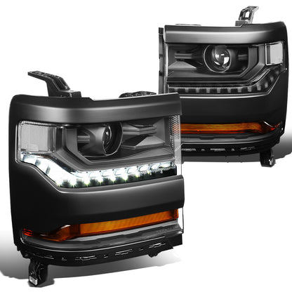 FAROS 15-18 CHEVY SILVERADO 1500 - LED DRL - PROJECTOR - BLACK HOUSING / CLEAR CORNER - D5S HID BULB / 7443A SIGNAL