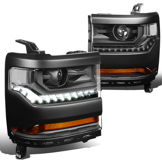FAROS 15-18 CHEVY SILVERADO 1500 - LED DRL - PROJECTOR - BLACK HOUSING / CLEAR CORNER - D5S HID BULB / 7443A SIGNAL