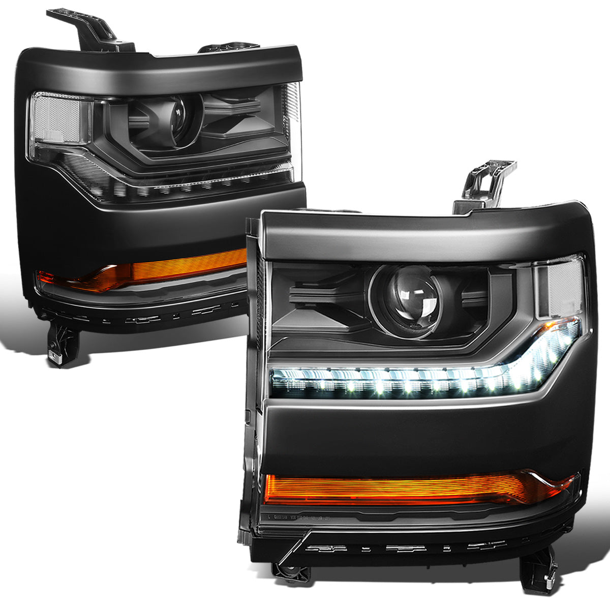 FAROS 15-18 CHEVY SILVERADO 1500 - LED DRL - PROJECTOR - BLACK HOUSING / CLEAR CORNER - D5S HID BULB / 7443A SIGNAL