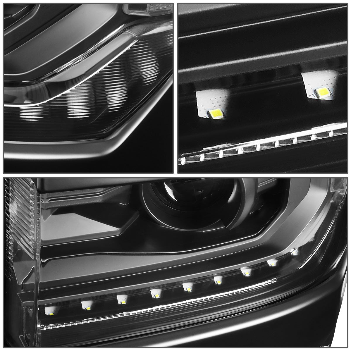 FAROS 15-18 CHEVY SILVERADO 1500 - LED DRL - PROJECTOR - BLACK HOUSING / CLEAR CORNER - D5S HID BULB / 7443A SIGNAL