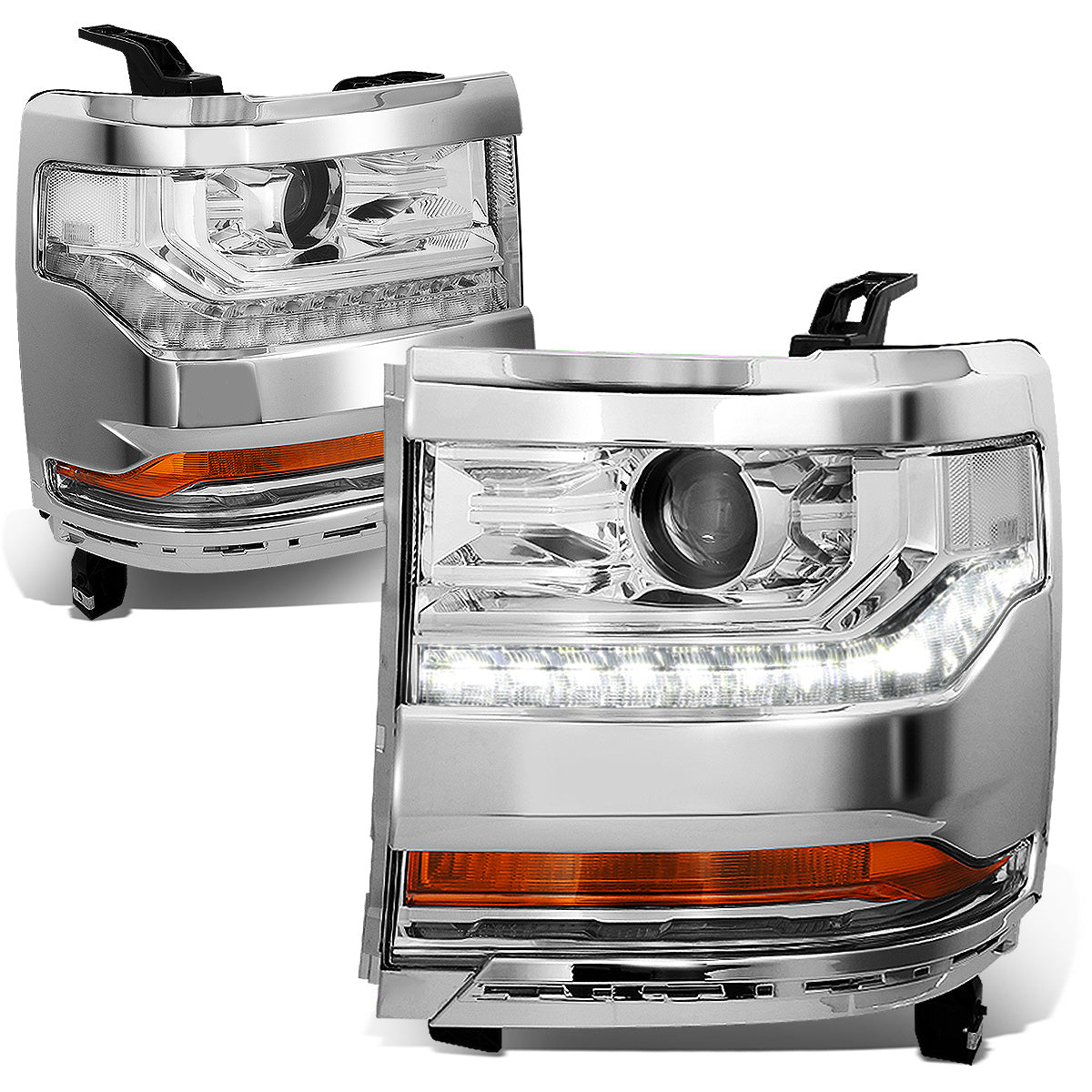 FAROS 15-18 CHEVY SILVERADO 1500 - LED DRL - PROJECTOR - CHROME HOUSING / CLEAR CORNER - D5S HID BULB / 7443A SIGNAL