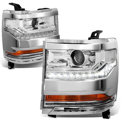 FAROS 15-18 CHEVY SILVERADO 1500 - LED DRL - PROJECTOR - CHROME HOUSING / CLEAR CORNER - D5S HID BULB / 7443A SIGNAL