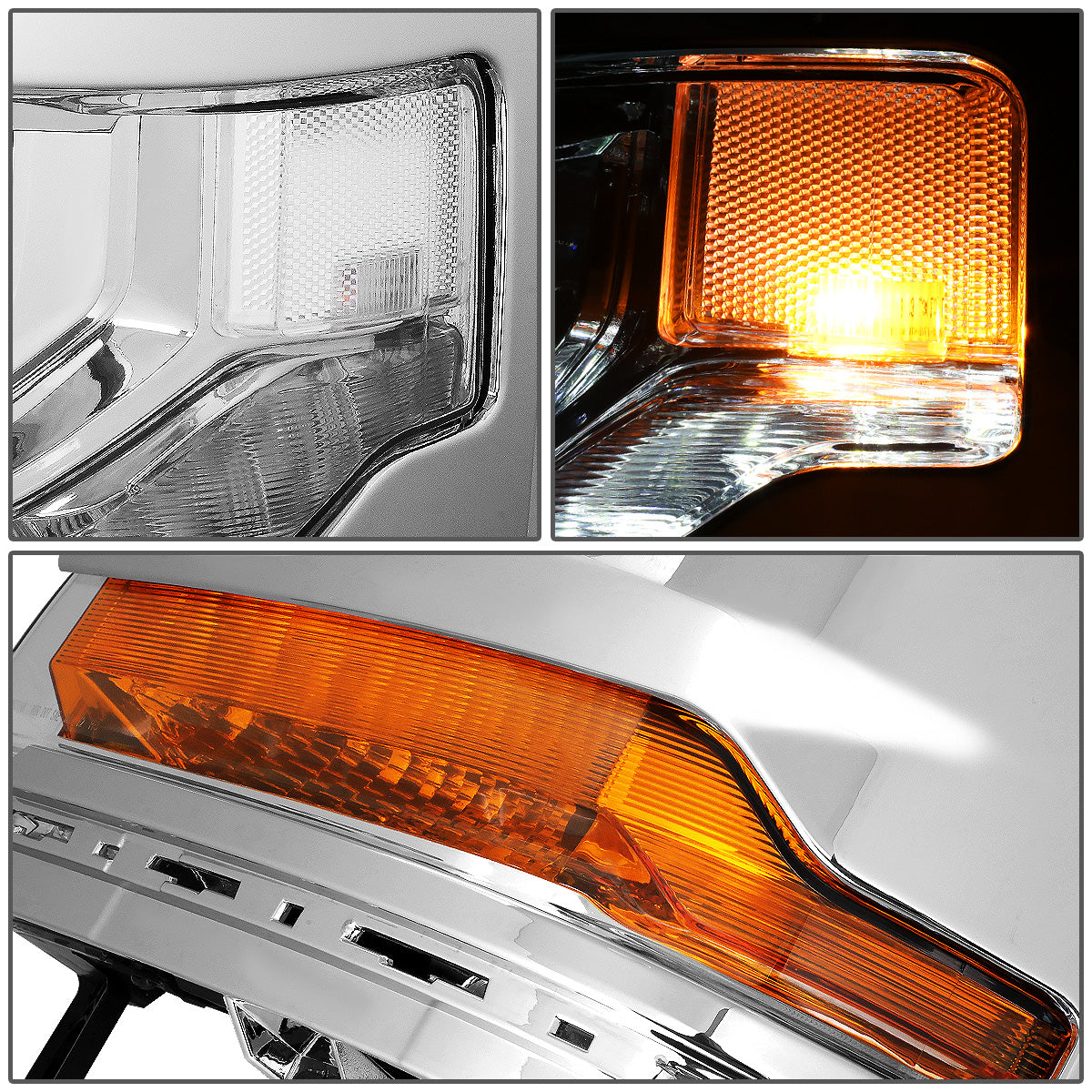 FAROS 15-18 CHEVY SILVERADO 1500 - LED DRL - PROJECTOR - CHROME HOUSING / CLEAR CORNER - D5S HID BULB / 7443A SIGNAL