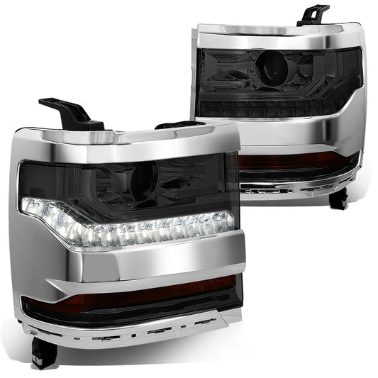 FAROS 15-18 CHEVY SILVERADO 1500 - LED DRL - PROJECTOR - SMOKE HOUSING / CLEAR CORNER - D5S HID BULB / 7443A SIGNAL