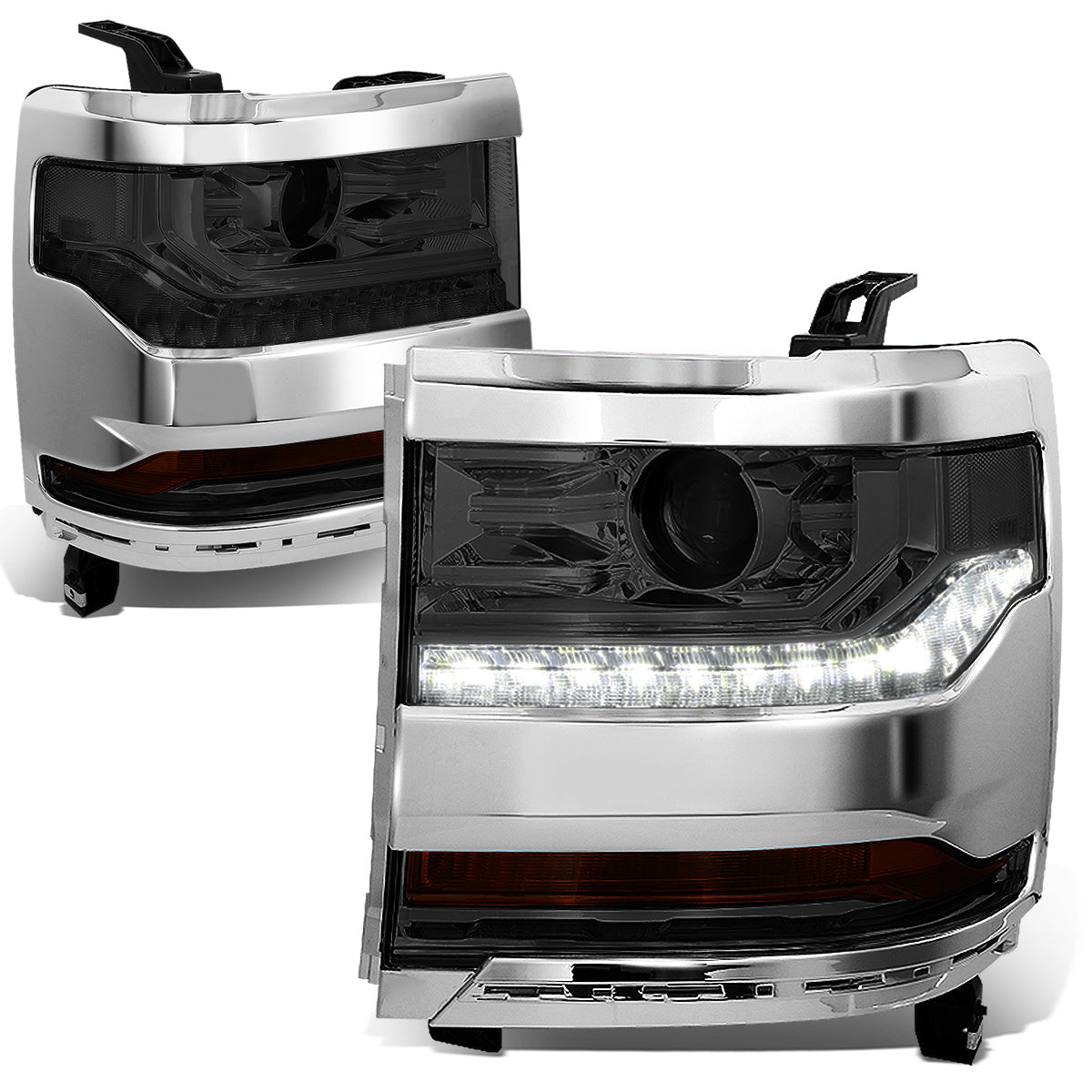 FAROS 15-18 CHEVY SILVERADO 1500 - LED DRL - PROJECTOR - SMOKE HOUSING / CLEAR CORNER - D5S HID BULB / 7443A SIGNAL