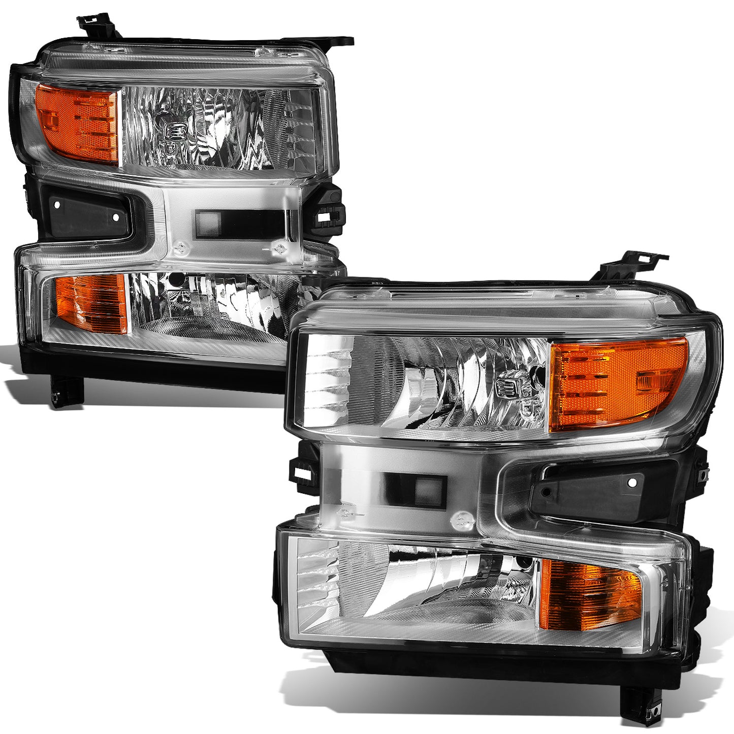 FAROS 19-21 CHEVROLET SILVERADO 1500 - FITS WT/CUSTOM/CUSTOM TRAIL BOSS MODEL ONLY - EXCLUDES LED HEADLIGHT MODELS - ONLY FITS MODELS WITH FACTORY HALOGEN HEADLIGHTS - OE STYLE - CHROME HOUSING / AMBER CORNER - H11 LOW BEAM / 9005 HIGH BEAM