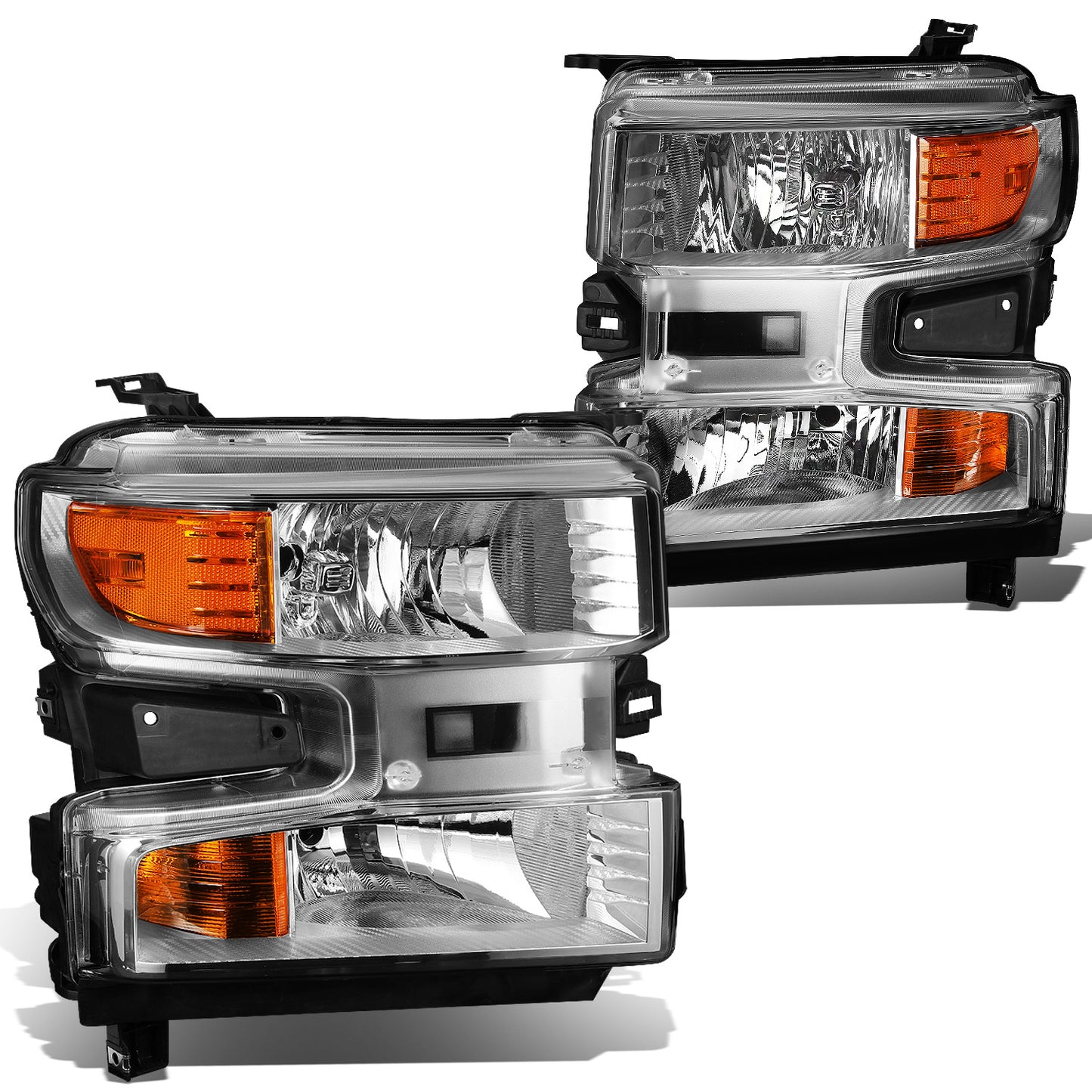 FAROS 19-21 CHEVROLET SILVERADO 1500 - FITS WT/CUSTOM/CUSTOM TRAIL BOSS MODEL ONLY - EXCLUDES LED HEADLIGHT MODELS - ONLY FITS MODELS WITH FACTORY HALOGEN HEADLIGHTS - OE STYLE - CHROME HOUSING / AMBER CORNER - H11 LOW BEAM / 9005 HIGH BEAM