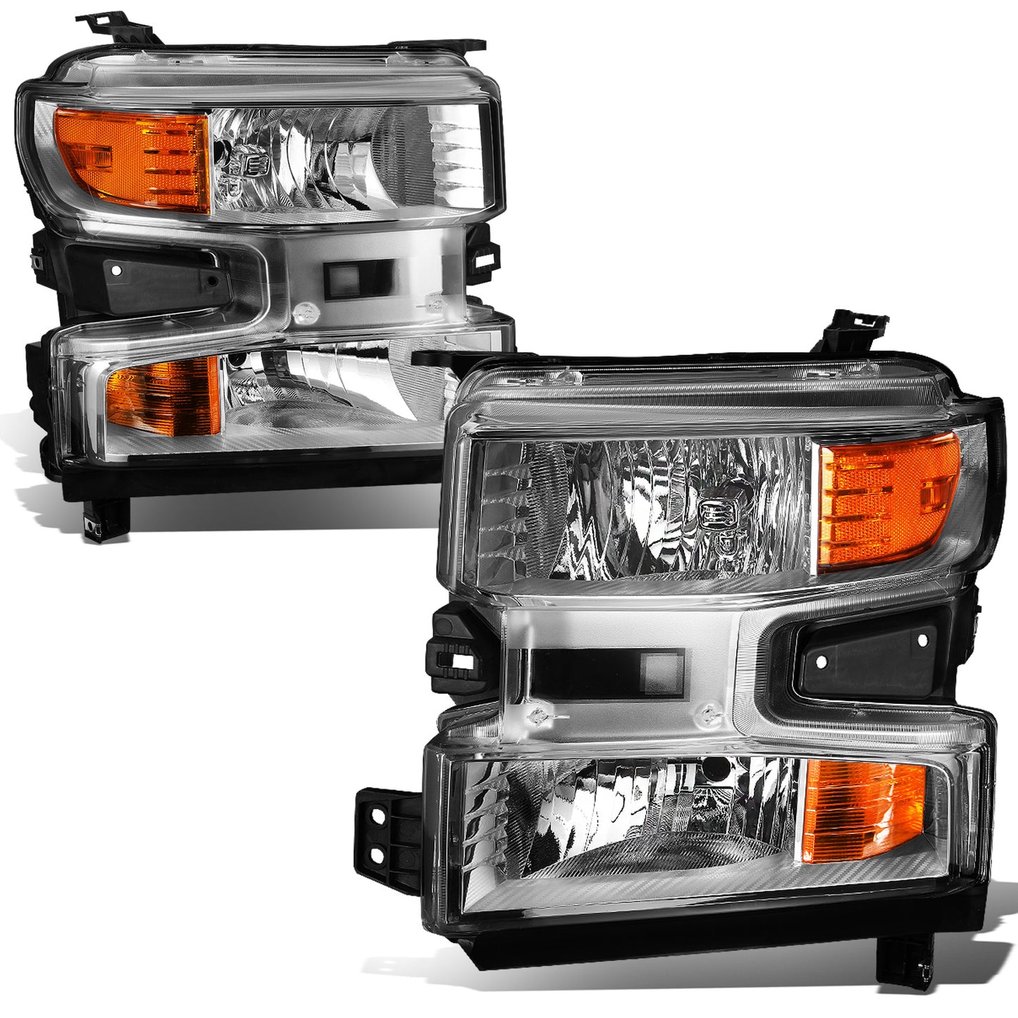 FAROS 19-21 CHEVROLET SILVERADO 1500 - FITS WT/CUSTOM/CUSTOM TRAIL BOSS MODEL ONLY - EXCLUDES LED HEADLIGHT MODELS - ONLY FITS MODELS WITH FACTORY HALOGEN HEADLIGHTS - OE STYLE - CHROME HOUSING / AMBER CORNER - H11 LOW BEAM / 9005 HIGH BEAM