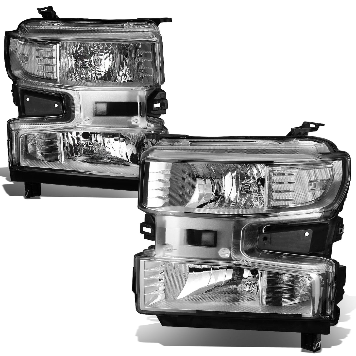 FAROS 19-21 CHEVROLET SILVERADO 1500 - FITS WT/CUSTOM/CUSTOM TRAIL BOSS MODEL ONLY - EXCLUDES LED HEADLIGHT MODELS - ONLY FITS MODELS WITH FACTORY HALOGEN HEADLIGHTS - OE STYLE - CHROME HOUSING / CLEAR CORNER - H11 LOW BEAM / 9005 HIGH BEAM
