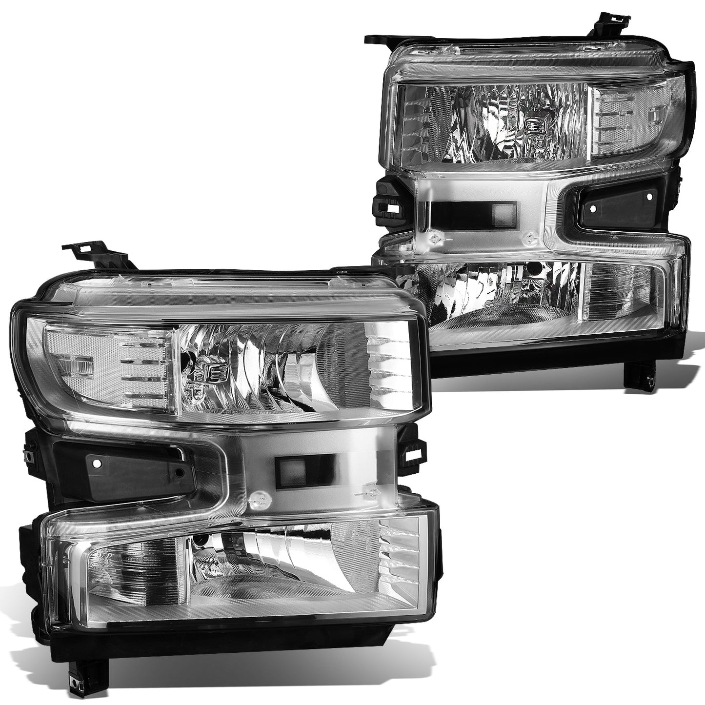 FAROS 19-21 CHEVROLET SILVERADO 1500 - FITS WT/CUSTOM/CUSTOM TRAIL BOSS MODEL ONLY - EXCLUDES LED HEADLIGHT MODELS - ONLY FITS MODELS WITH FACTORY HALOGEN HEADLIGHTS - OE STYLE - CHROME HOUSING / CLEAR CORNER - H11 LOW BEAM / 9005 HIGH BEAM
