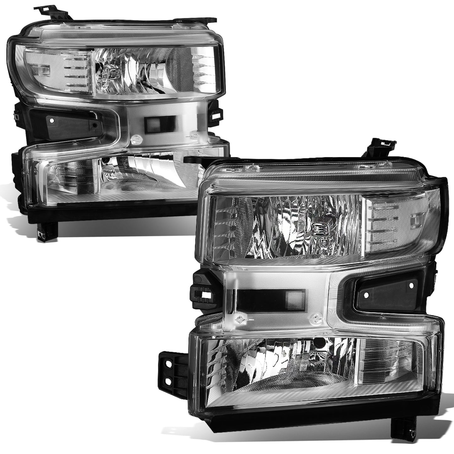 FAROS 19-21 CHEVROLET SILVERADO 1500 - FITS WT/CUSTOM/CUSTOM TRAIL BOSS MODEL ONLY - EXCLUDES LED HEADLIGHT MODELS - ONLY FITS MODELS WITH FACTORY HALOGEN HEADLIGHTS - OE STYLE - CHROME HOUSING / CLEAR CORNER - H11 LOW BEAM / 9005 HIGH BEAM