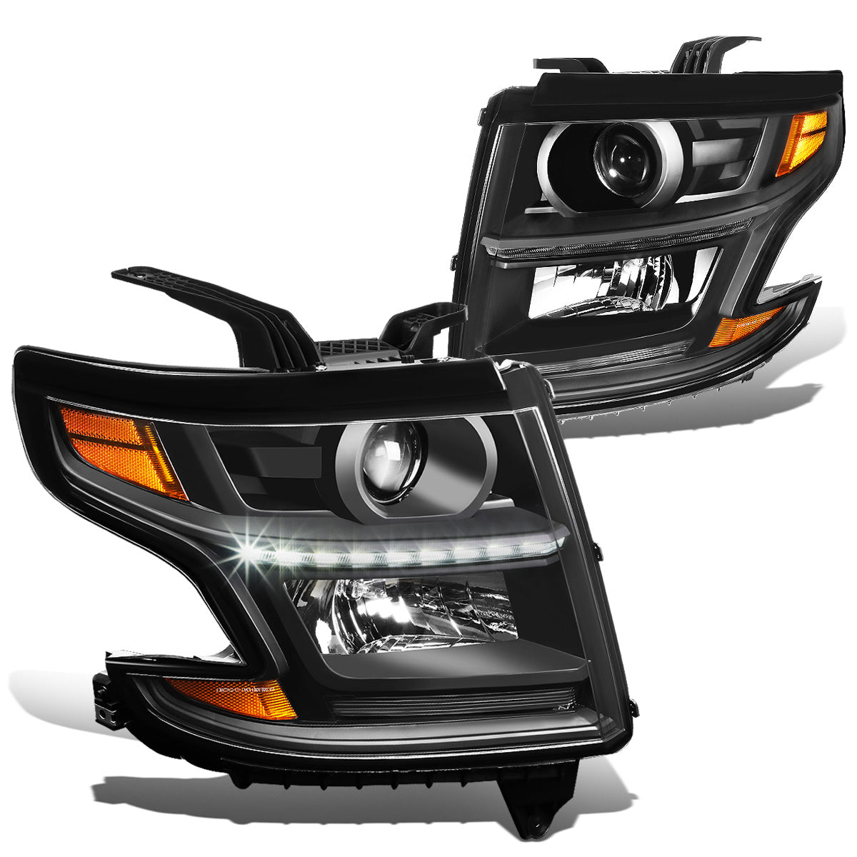 FAROS 15-17 CHEVY SUBURBAN , TAHOE 4-DOOR - PROJECTOR - LED DRL - BLACK HOUSING / AMBER CORNER - H11 LOW BEAM / 9005 HIGH BEAM