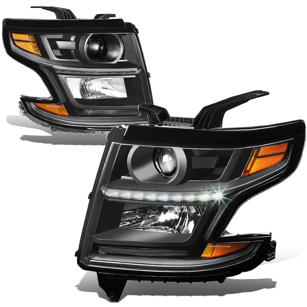 FAROS 15-17 CHEVY SUBURBAN , TAHOE 4-DOOR - PROJECTOR - LED DRL - BLACK HOUSING / AMBER CORNER - H11 LOW BEAM / 9005 HIGH BEAM
