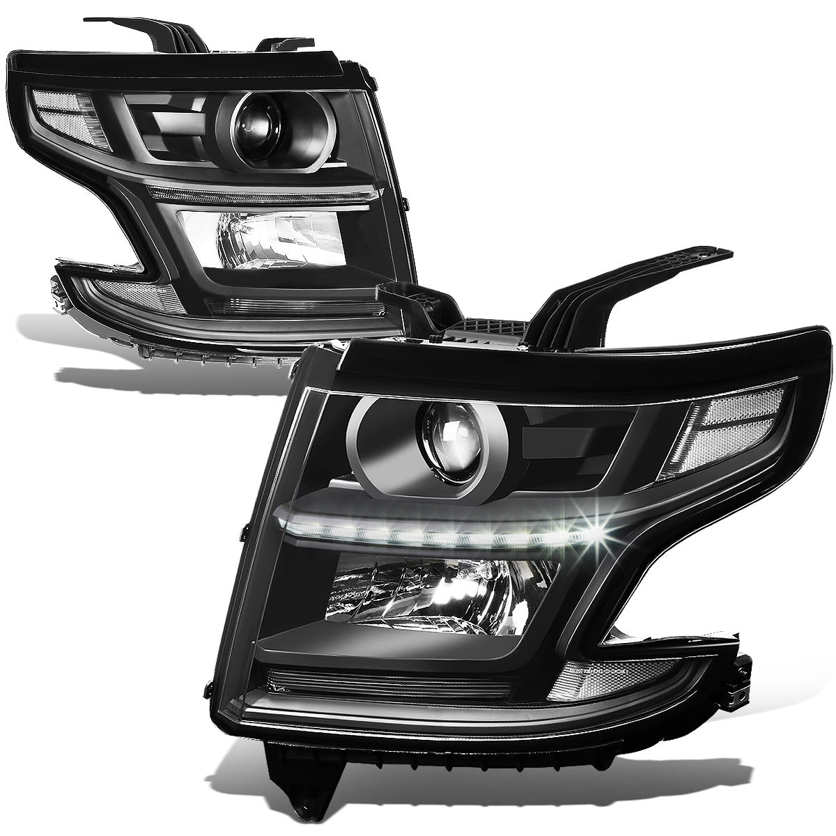 FAROS 15-17 CHEVY SUBURBAN , TAHOE 4-DOOR - PROJECTOR - LED DRL - BLACK HOUSING / CLEAR CORNER - H11 LOW BEAM / 9005 HIGH BEAM