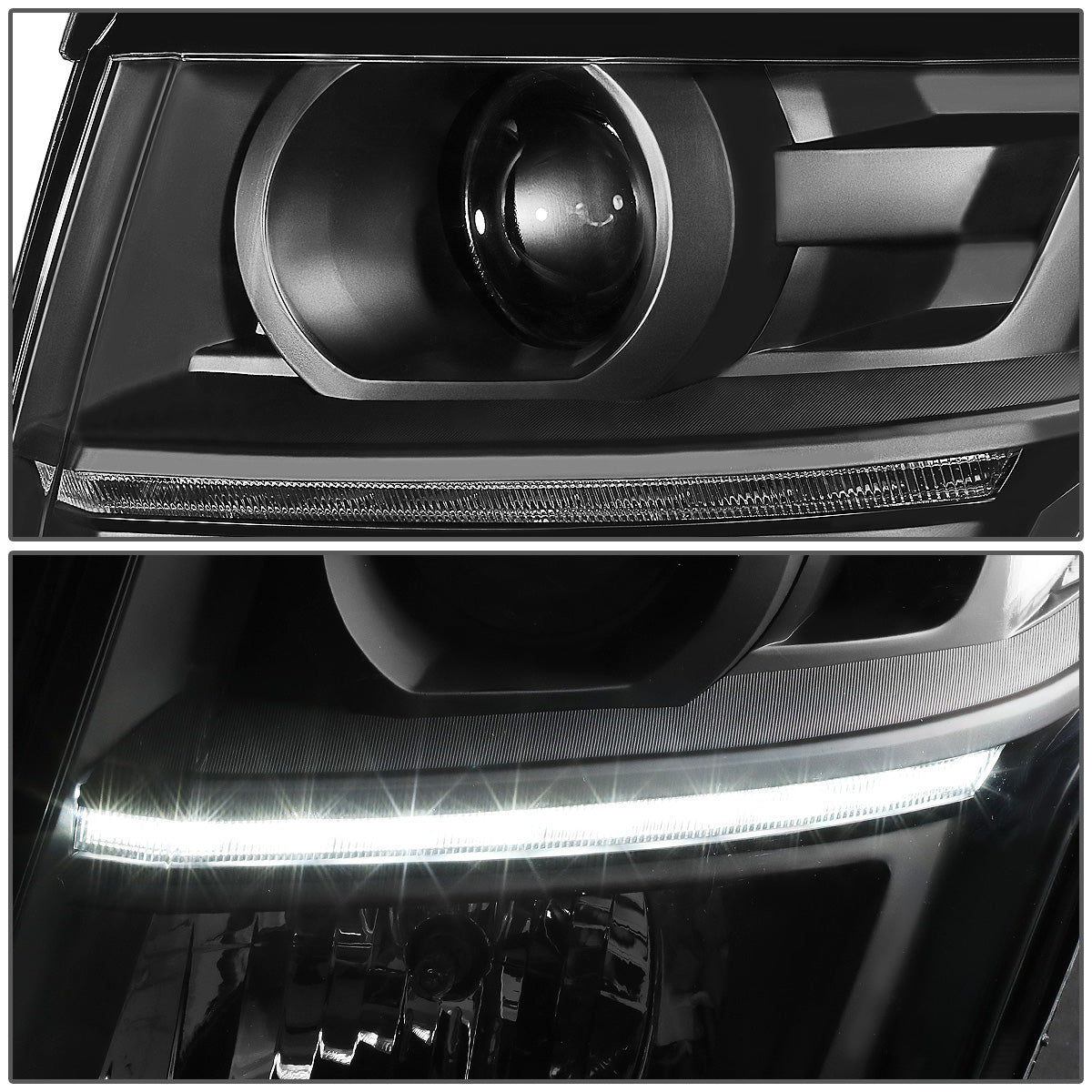 FAROS 15-17 CHEVY SUBURBAN , TAHOE 4-DOOR - PROJECTOR - LED DRL - BLACK HOUSING / CLEAR CORNER - H11 LOW BEAM / 9005 HIGH BEAM